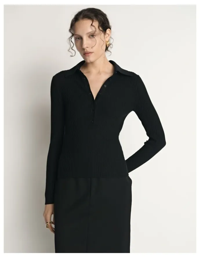 Veronika Maine Cotton Silk Ribbed Polo