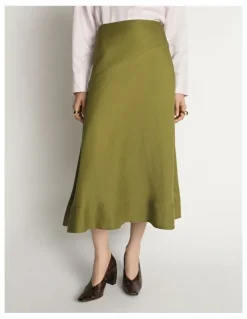 Veronika Maine Drapey Viscose Linen Midi Skirt