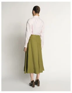 Veronika Maine Drapey Viscose Linen Midi Skirt