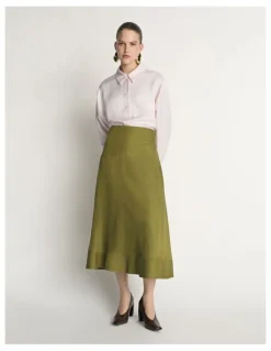 Veronika Maine Drapey Viscose Linen Midi Skirt