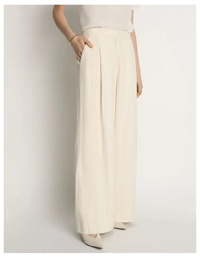 Veronika Maine Embroidered Stripe Wide Leg Pant
