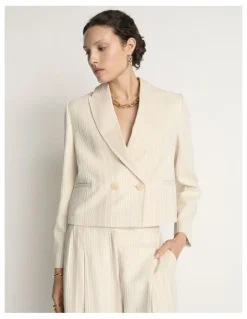 Veronika Maine Embroidered Stripe Cropped Blazer