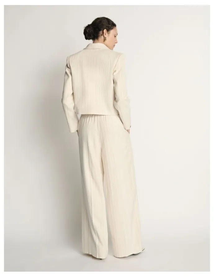 Veronika Maine Embroidered Stripe Cropped Blazer