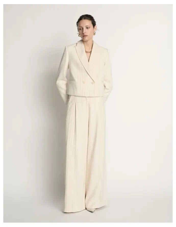 Veronika Maine Embroidered Stripe Cropped Blazer