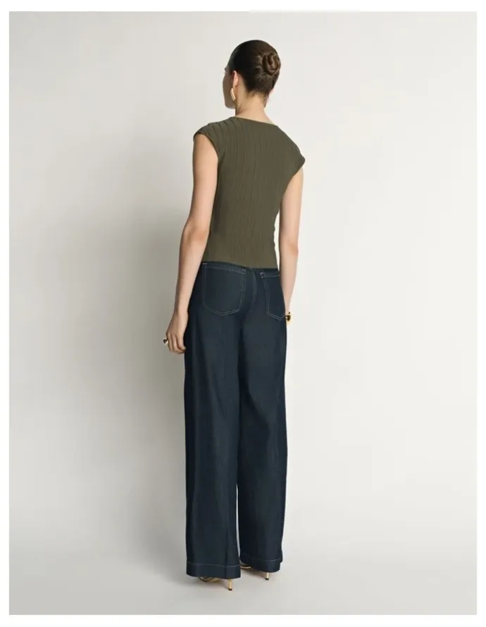 Veronika Maine Engineered Rib Cap Sleeve Wrap Top