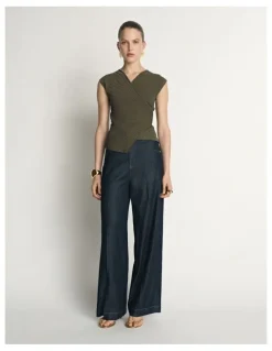 Veronika Maine Engineered Rib Cap Sleeve Wrap Top