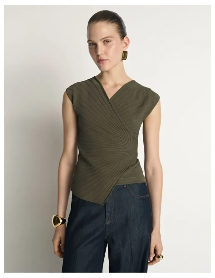 Veronika Maine Engineered Rib Cap Sleeve Wrap Top
