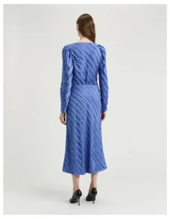 Veronika Maine Hydrangea Strip Satin Bias Skirt in Blue
