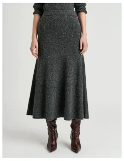 Veronika Maine Merino Silk Blend Textured Knit Flared Skirt