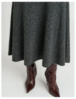 Veronika Maine Merino Silk Blend Textured Knit Flared Skirt