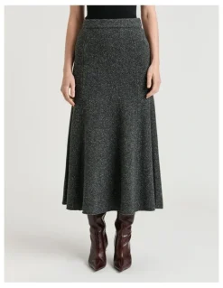 Veronika Maine Merino Silk Blend Textured Knit Flared Skirt