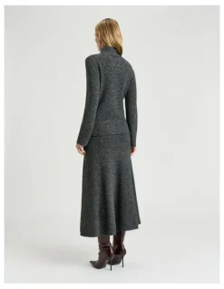 Veronika Maine Merino Silk Blend Textured Knit Flared Skirt
