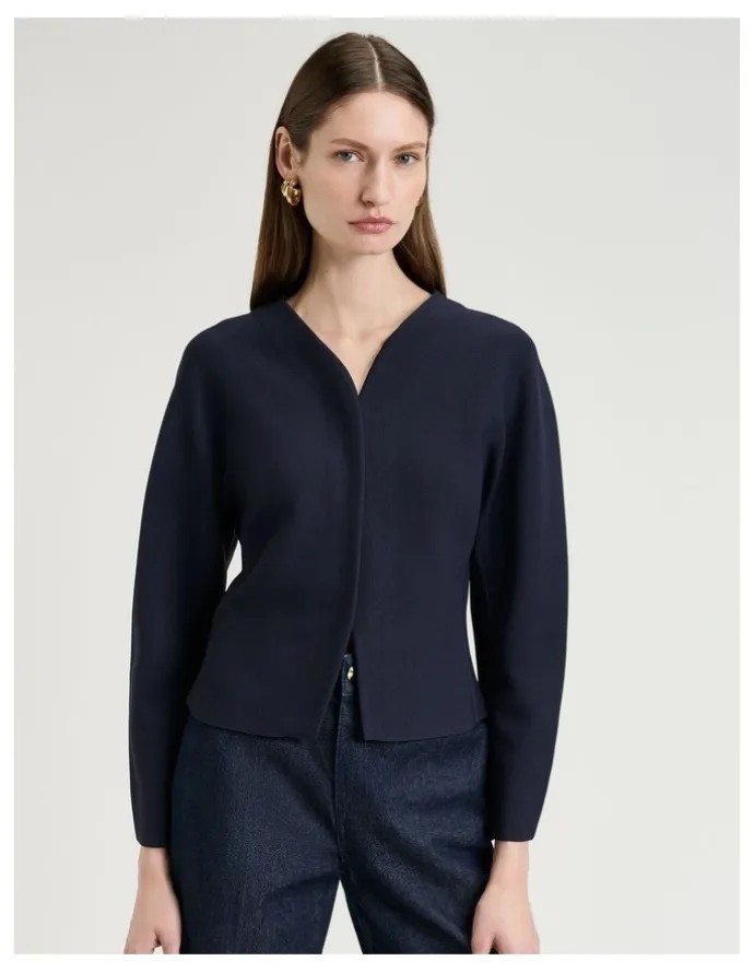 Veronika Maine Milano Curved Front Jacket in Navy