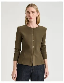 Veronika Maine Milano Round Neck Jacket in Green
