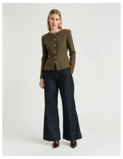 Veronika Maine Milano Round Neck Jacket in Green