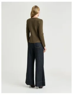 Veronika Maine Milano Round Neck Jacket in Green