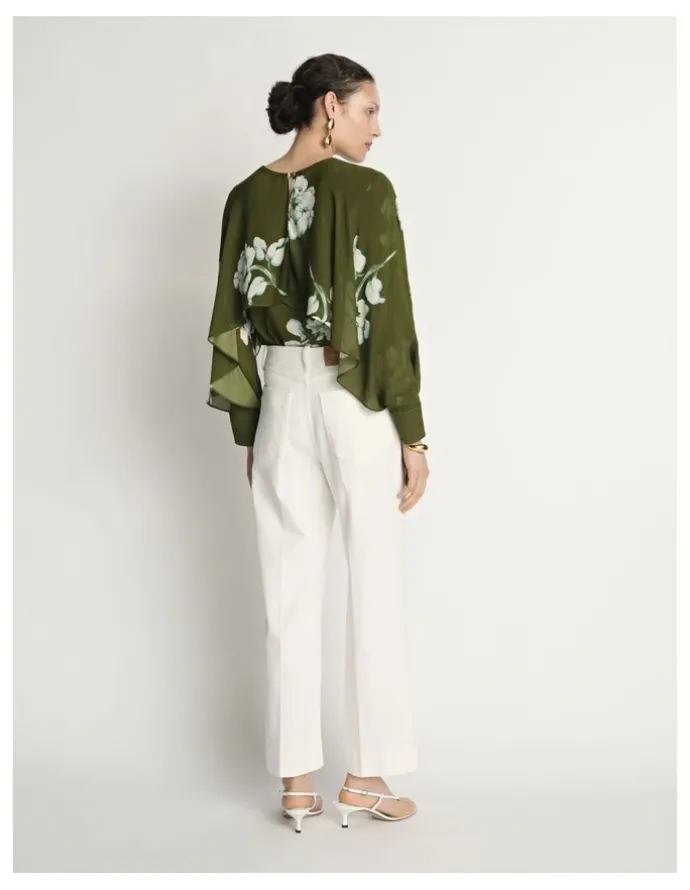 Veronika Maine Stamp Floral Georgette Blouse