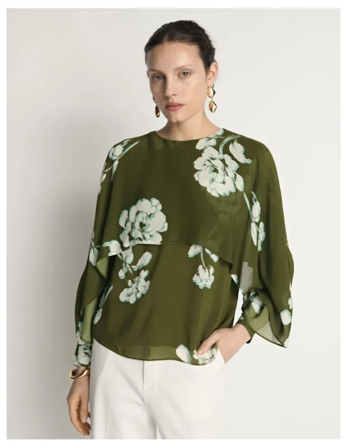 Veronika Maine Stamp Floral Georgette Blouse