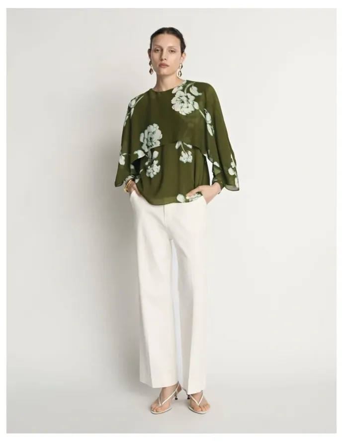 Veronika Maine Stamp Floral Georgette Blouse