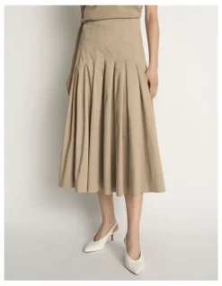 Veronika Maine Stretch Cotton Pleat Midi Skirt