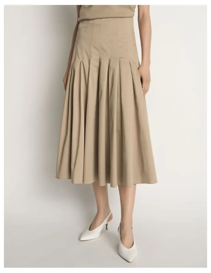 Veronika Maine Stretch Cotton Pleat Midi Skirt