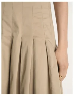 Veronika Maine Stretch Cotton Pleat Midi Skirt