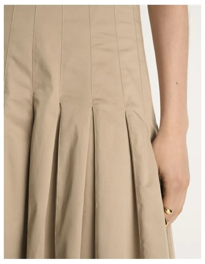 Veronika Maine Stretch Cotton Pleat Midi Skirt