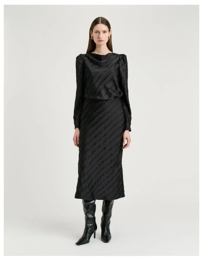 Veronika Maine STRIP SATIN BIAS SKIRT
