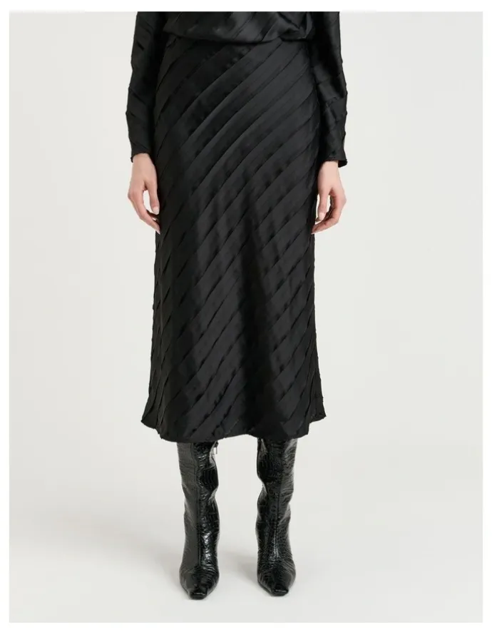 Veronika Maine STRIP SATIN BIAS SKIRT
