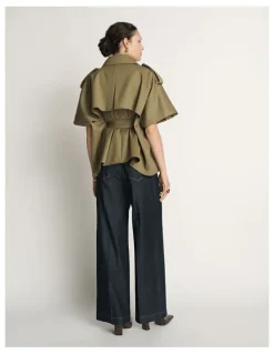 Veronika Maine Wool Cropped Cape Trench