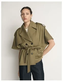 Veronika Maine Wool Cropped Cape Trench