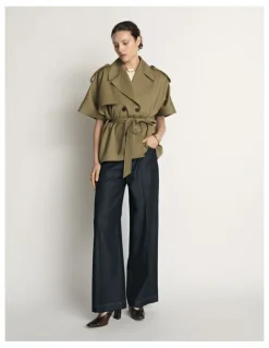 Veronika Maine Wool Cropped Cape Trench