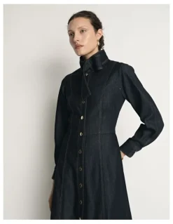 Veronika Maine Denim Tie Neck Shirtdress