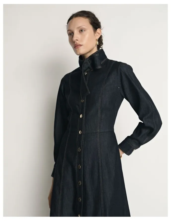 Veronika Maine Denim Tie Neck Shirtdress