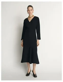 Veronika Maine Double Weave V Neck Midi Dress