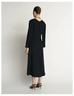 Veronika Maine Double Weave V Neck Midi Dress