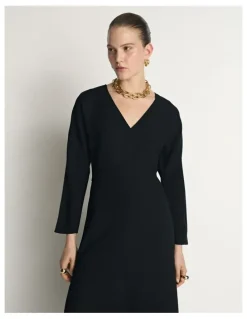 Veronika Maine Double Weave V Neck Midi Dress