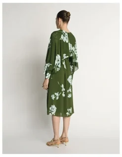 Veronika Maine Stamp Floral Georgette Midi Dress