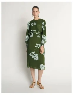 Veronika Maine Stamp Floral Georgette Midi Dress