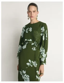 Veronika Maine Stamp Floral Georgette Midi Dress