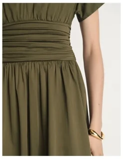 Veronika Maine Stretch Cotton Gathered Waist Midi Dress