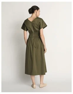 Veronika Maine Stretch Cotton Gathered Waist Midi Dress