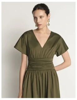 Veronika Maine Stretch Cotton Gathered Waist Midi Dress