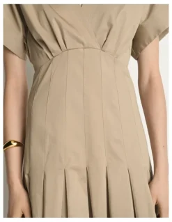 Veronika Maine Stretch Cotton Pleat Midi Dress