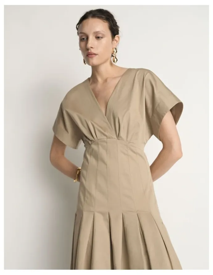 Veronika Maine Stretch Cotton Pleat Midi Dress