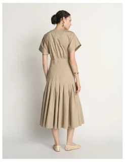 Veronika Maine Stretch Cotton Pleat Midi Dress