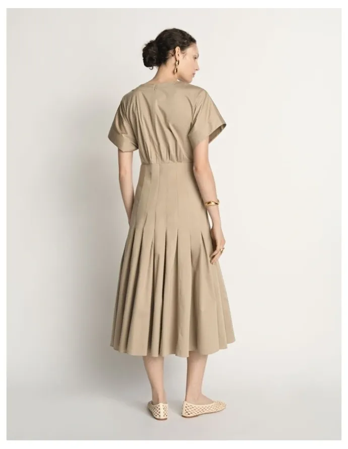 Veronika Maine Stretch Cotton Pleat Midi Dress