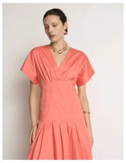 Veronika Maine Stretch Cotton Pleat Midi Dress