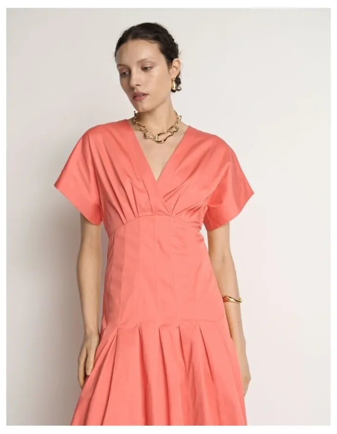 Veronika Maine Stretch Cotton Pleat Midi Dress