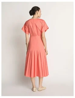 Veronika Maine Stretch Cotton Pleat Midi Dress